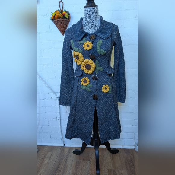 Anthropologie Vintage Sunflower Sweater Coat - Picture 2 of 15